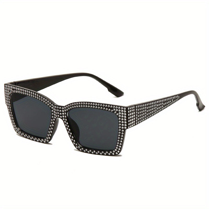 Square Frame Sunglasses Rhinestone Decor Stylish Cat Eye Eyeglasses