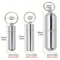 Stainless Steel Waterproof Pill Case Keychain - Outdoor Travel Camping Holder