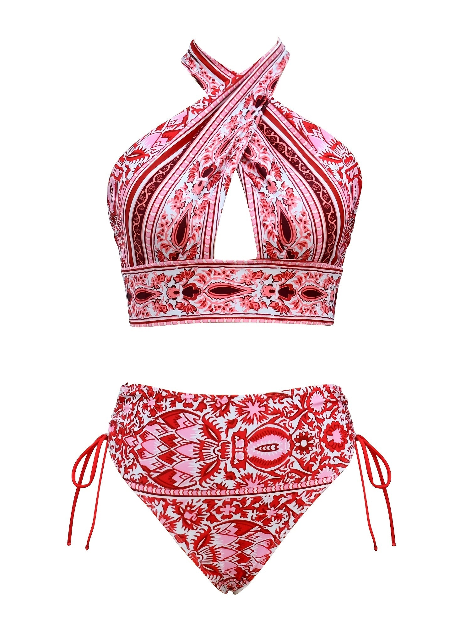 Criss Cross Halter Neck Bikini Set Backless Tie Side High Cut 2PC Swimsuit