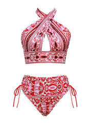 Criss Cross Halter Neck Bikini Set Backless Tie Side High Cut 2PC Swimsuit