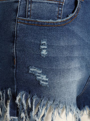  Sexy Denim Shorts Women's Plus Ripped Fringe Trim Denim Shorts
