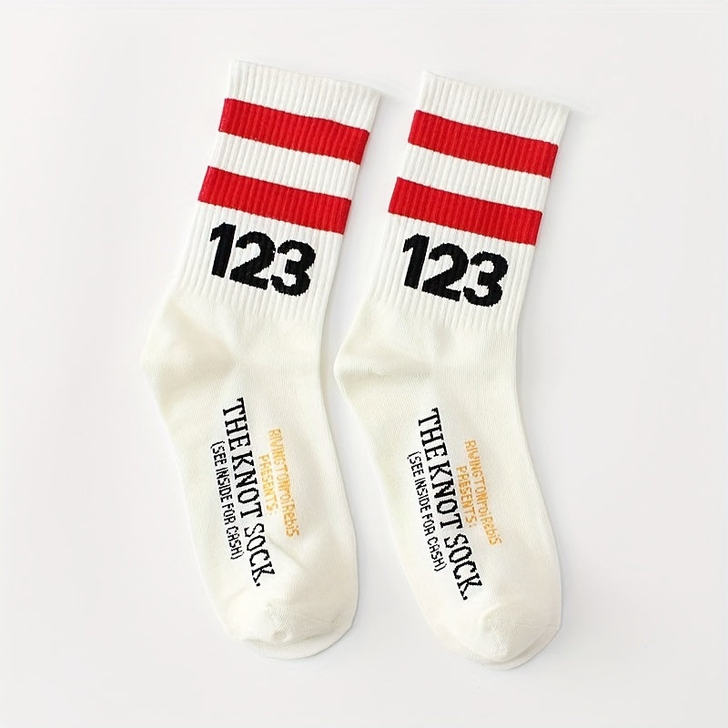 4 Pairs Striped Sports Socks Women's Stockings