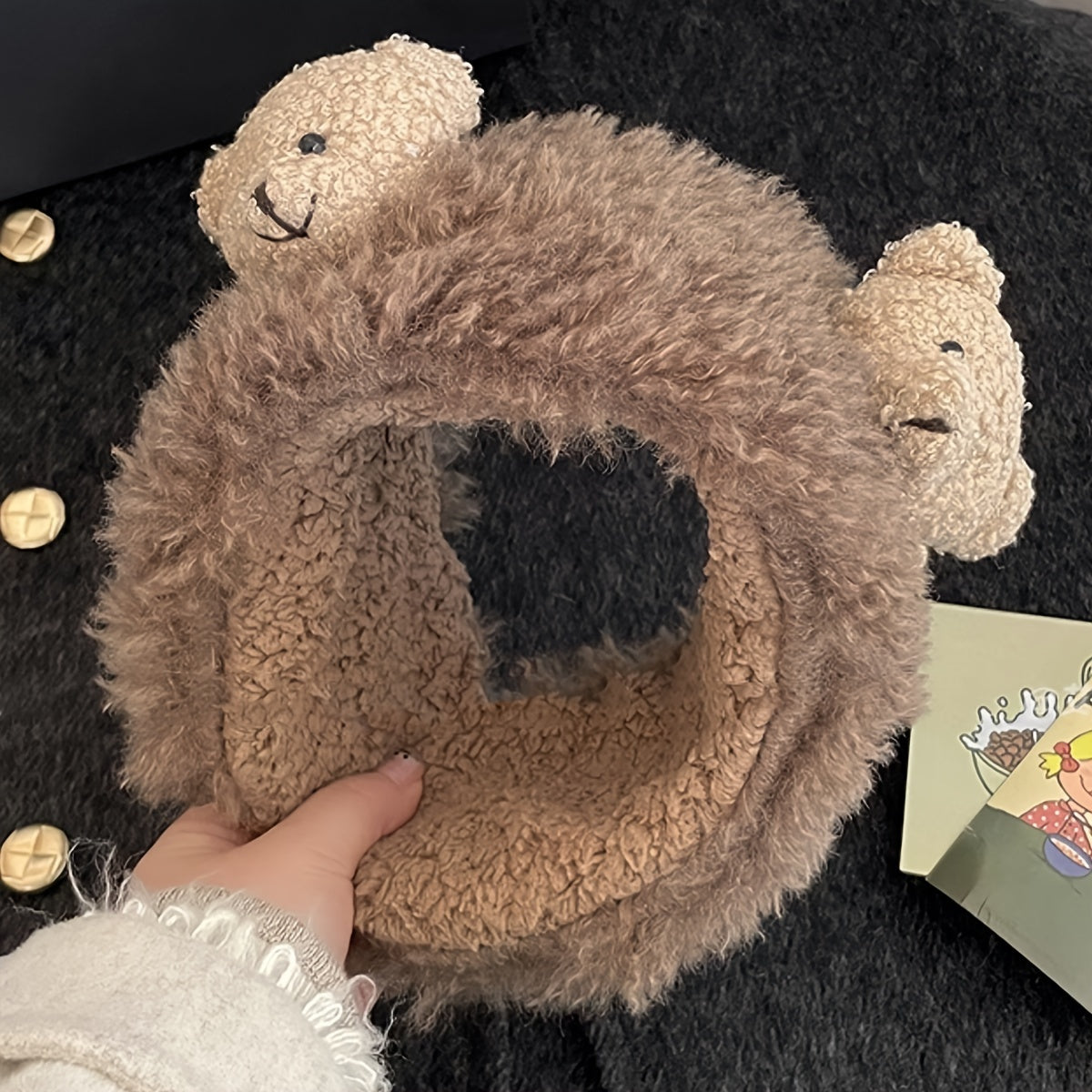 Women's Plush Bear Earmuffs Cozy Fabric Stretch Fit Warm Ear Protection