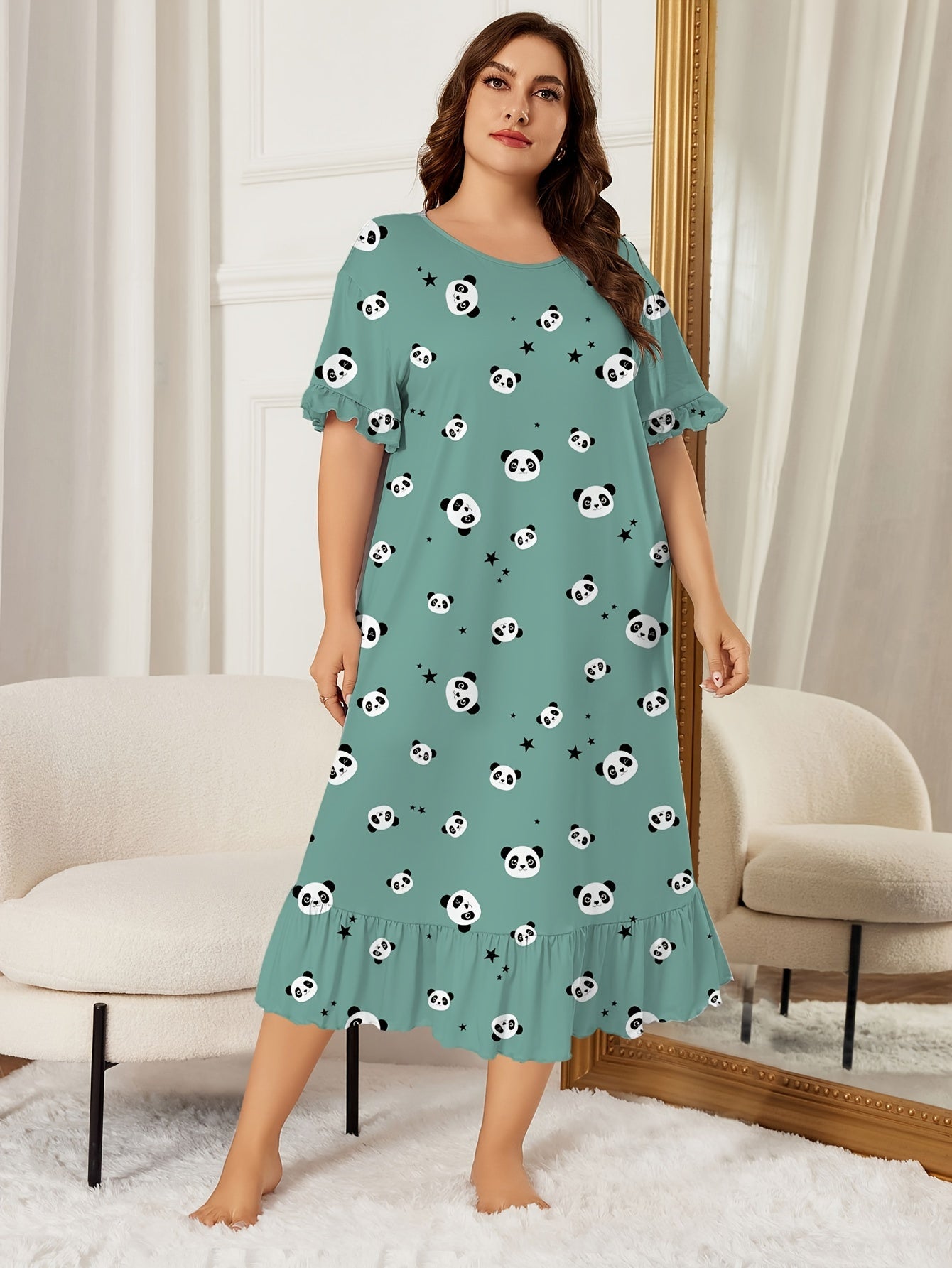  Panda & Star Print Round Neck Sleep Dress
