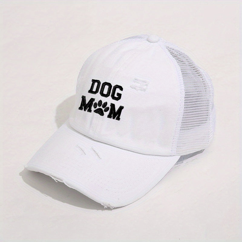 Dog Mom Ponytail Trucker Hat Washed Distressed Baseball Cap Y2K