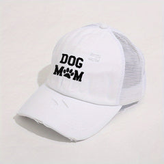 Dog Mom Ponytail Trucker Hat Washed Distressed Baseball Cap Y2K