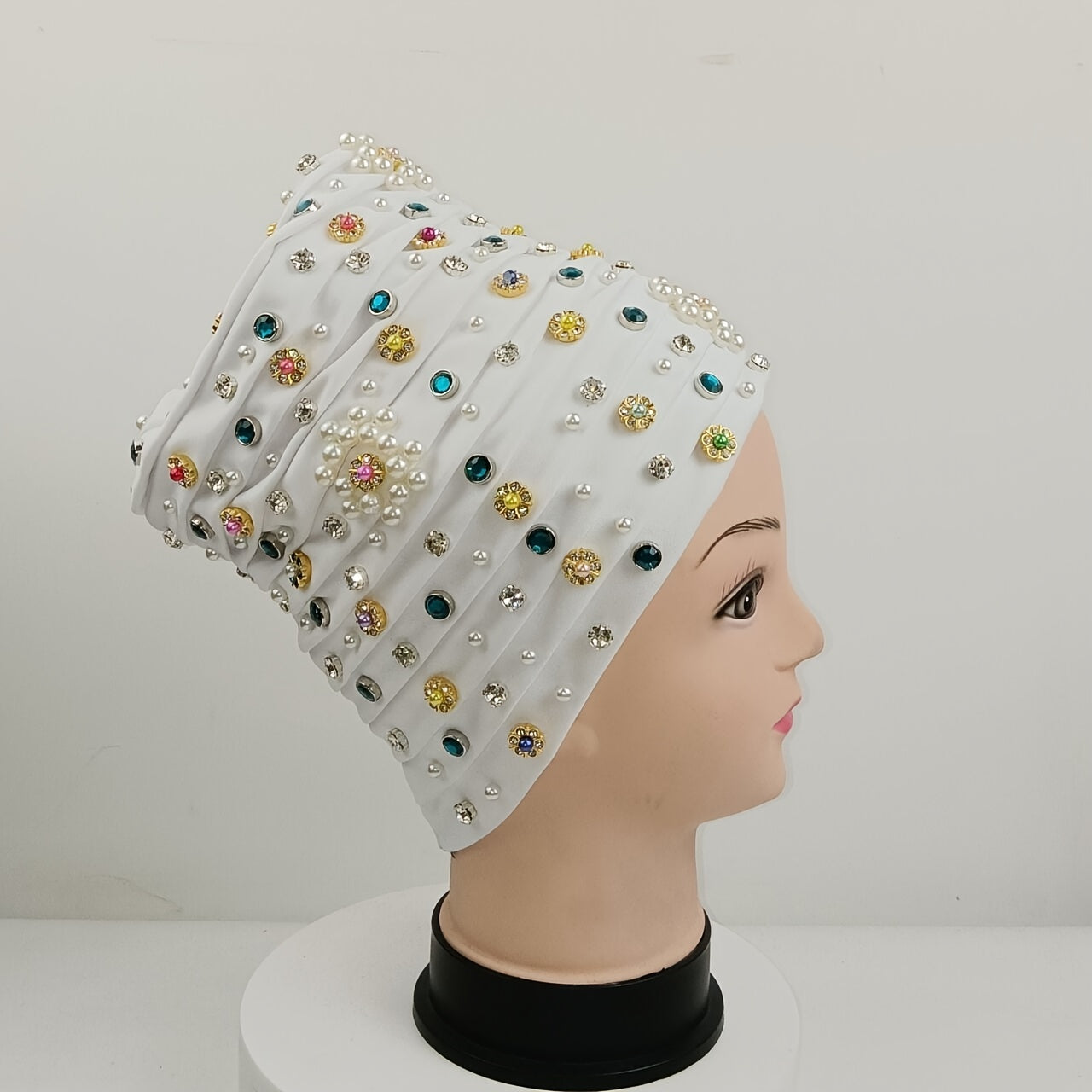 Turban Cap Faux Pearl Rhinestone Headscarf Hijab