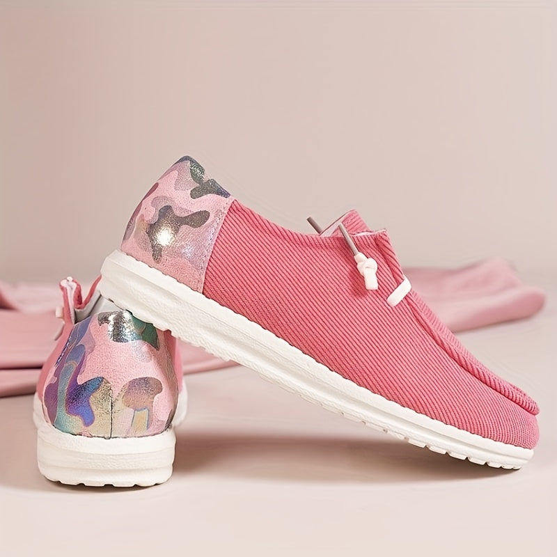 Colorblock Corduroy Lace-Up Loafers, Casual Walking Shoes