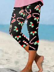 Christmas Print Skinny Capris Leggings Elastic Waist Cropped Leggings