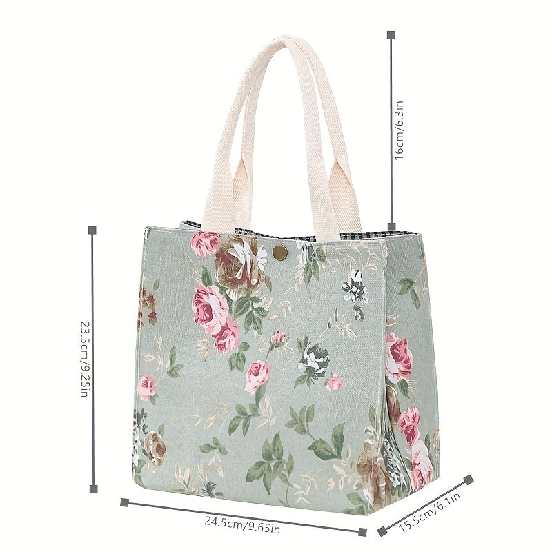 Flower Printed Canvas Tote Bag Lightweight Satchel Bag