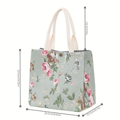 Flower Printed Canvas Tote Bag Lightweight Satchel Bag