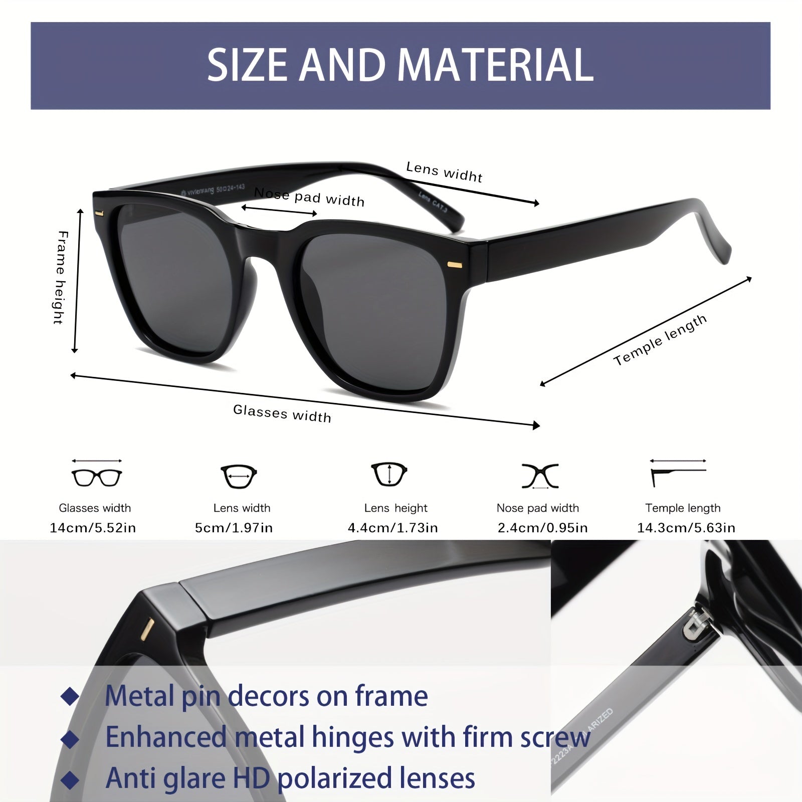 OUWEN Small Square Polarized Sunglasses Retro UV400 Protection VF2223A