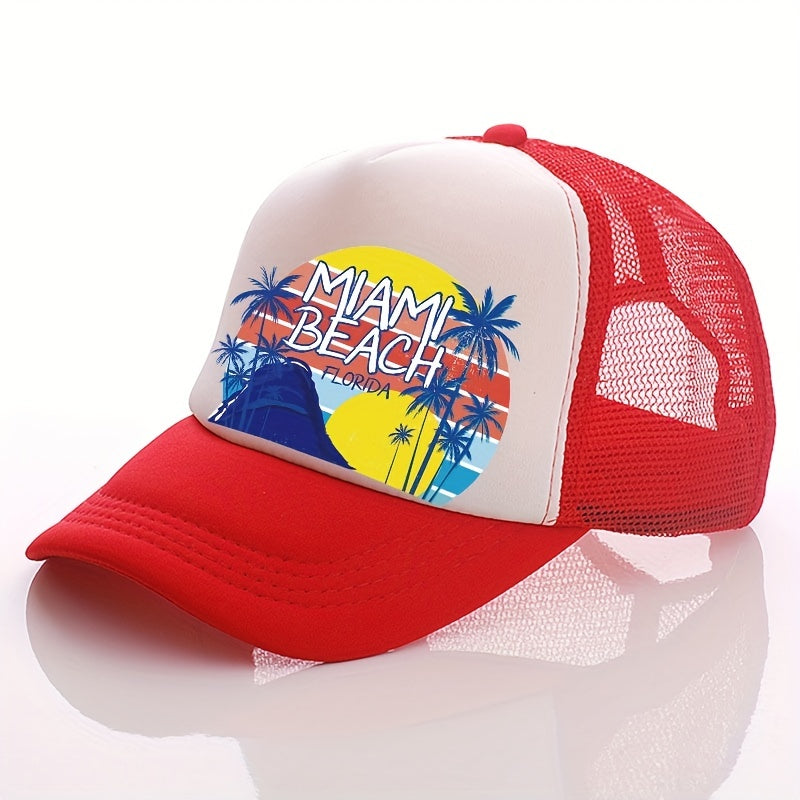 Unisex Breathable Adjustable Baseball Cap with Beach and Letter Embroidery