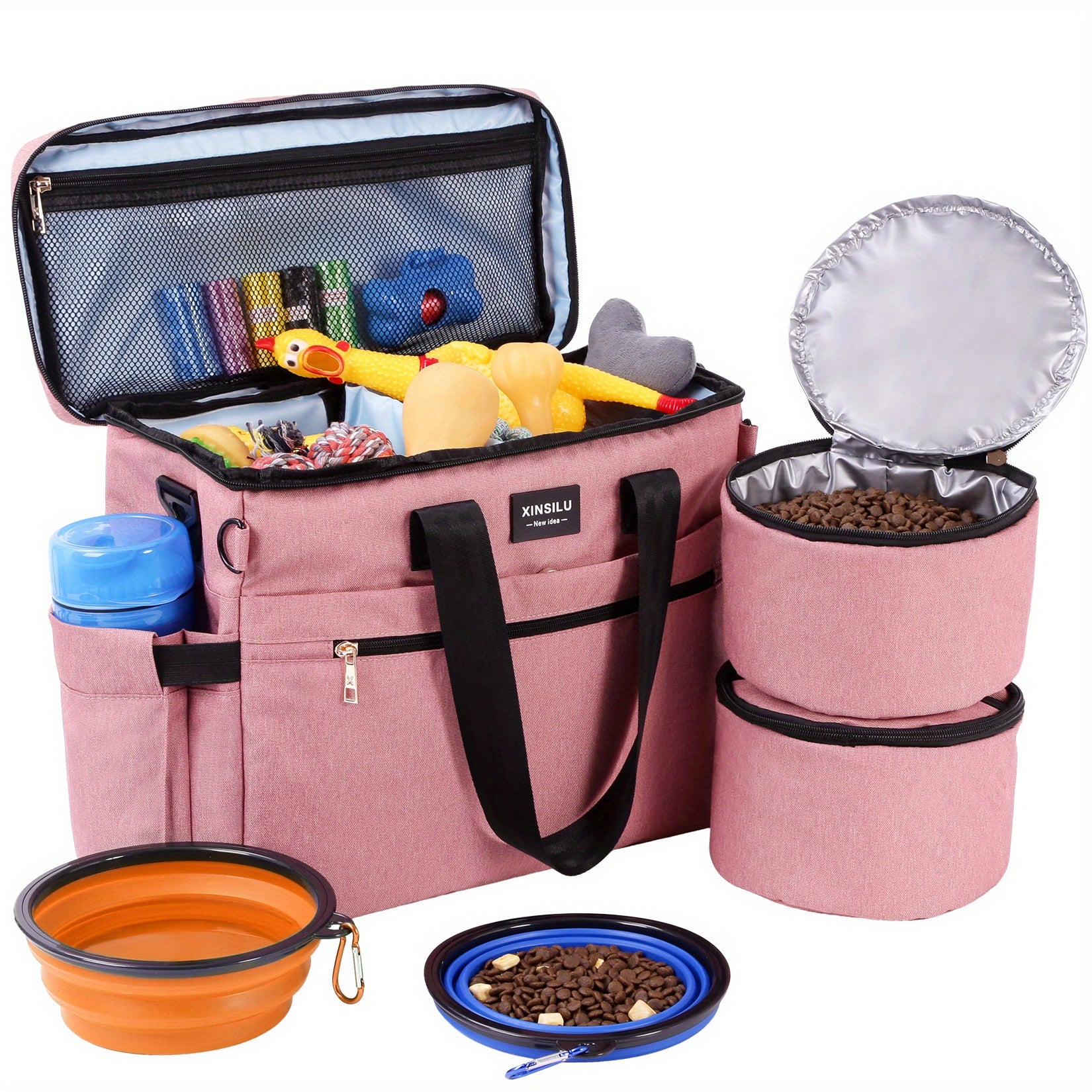 5Pcs Dog Travel Bag Set with 2 Food Containers, 2 Bowls