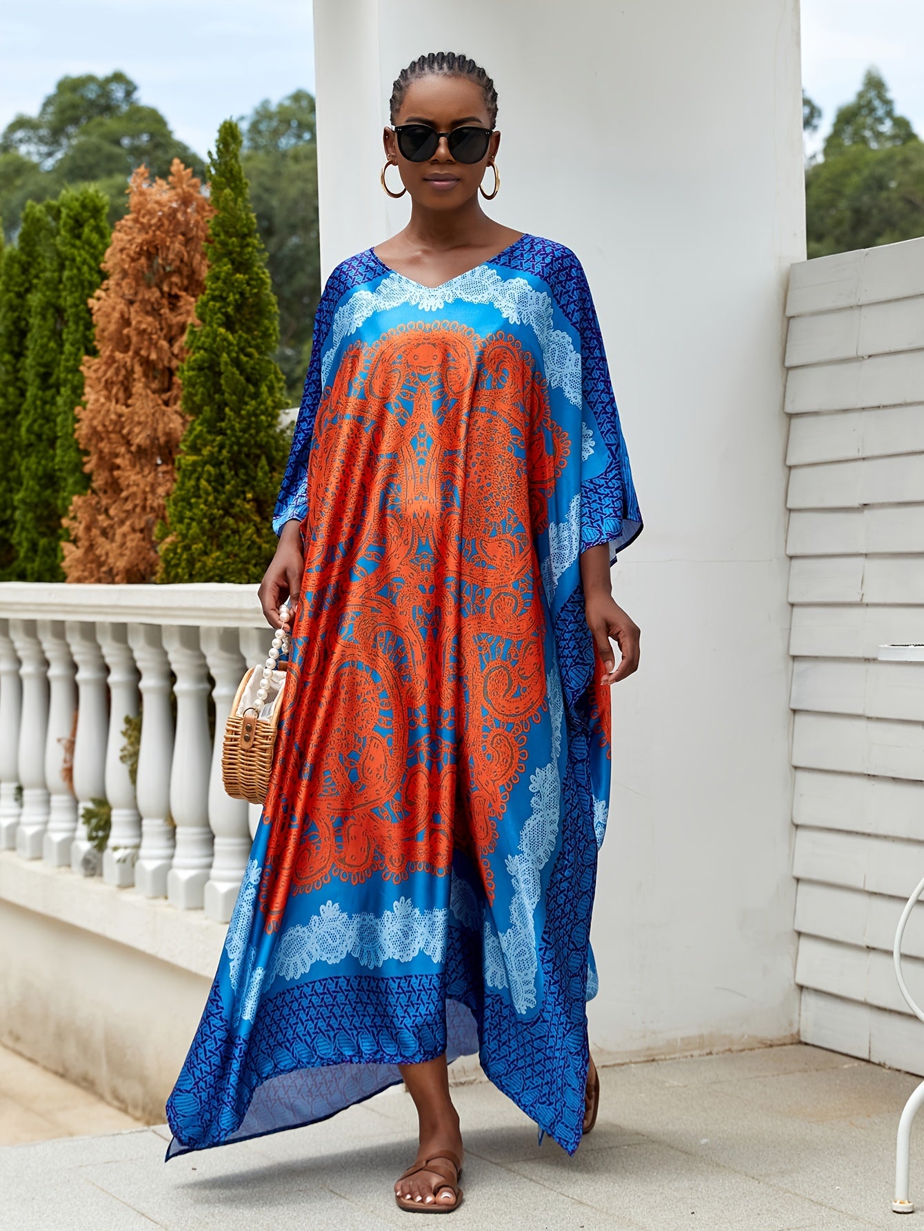  Retro Kimono Women's Plus Abstract Print Batwing Sleeve Kimono
