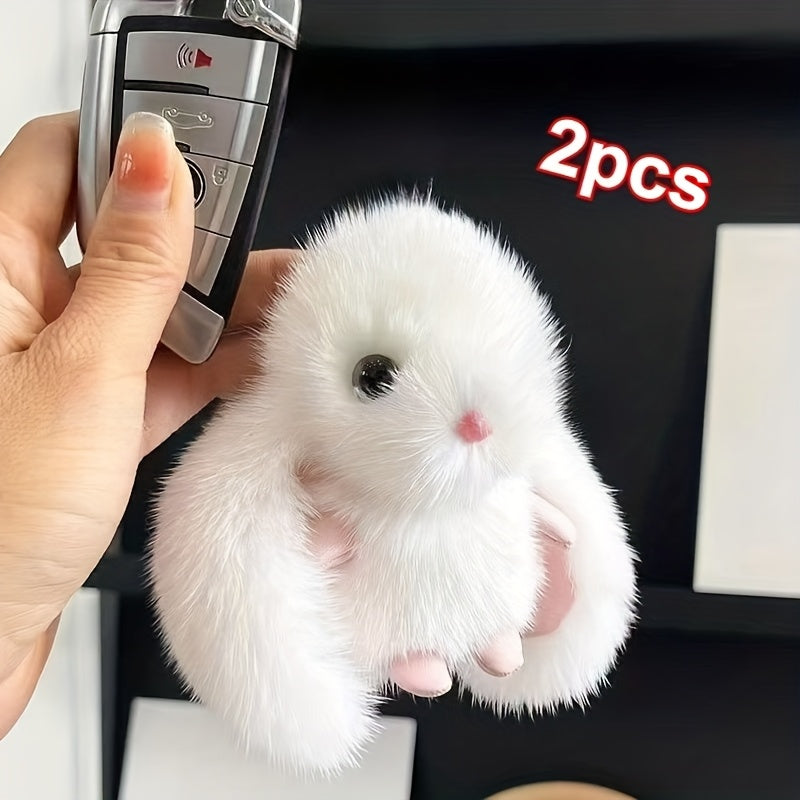 2pcs Rabbit Pendant Plush Toy Keychain for Backpack or Car Keys Party Style