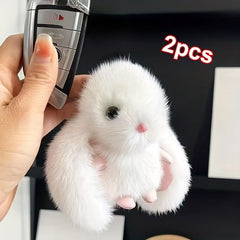 2pcs Rabbit Pendant Plush Toy Keychain for Backpack or Car Keys Party Style