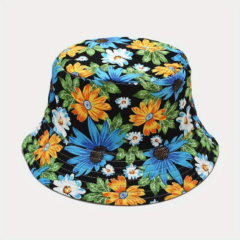 Boho Flower Print Bucket Hat Reversible Lightweight Basin Hat