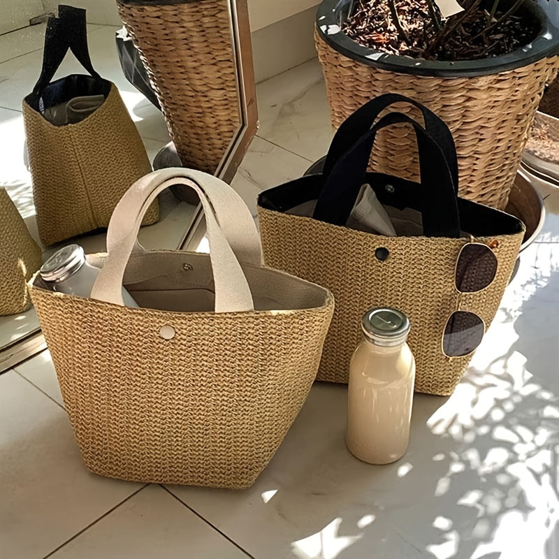 Stylish Braided Satchel Bag Lightweight Beach Storage Bag