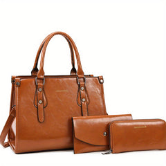 3PCS PU Leather Handbag Set Crossbody Bag & Clutch Purse With Zipper