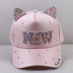 Y2K Baseball Cap Rhinestone Glitter Cat Ears Patch Dad Hats Kpop Sun Hat