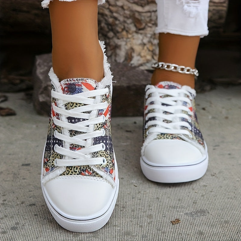 Women's Star & Striped Canvas Shoes Lace Up Sneakers
