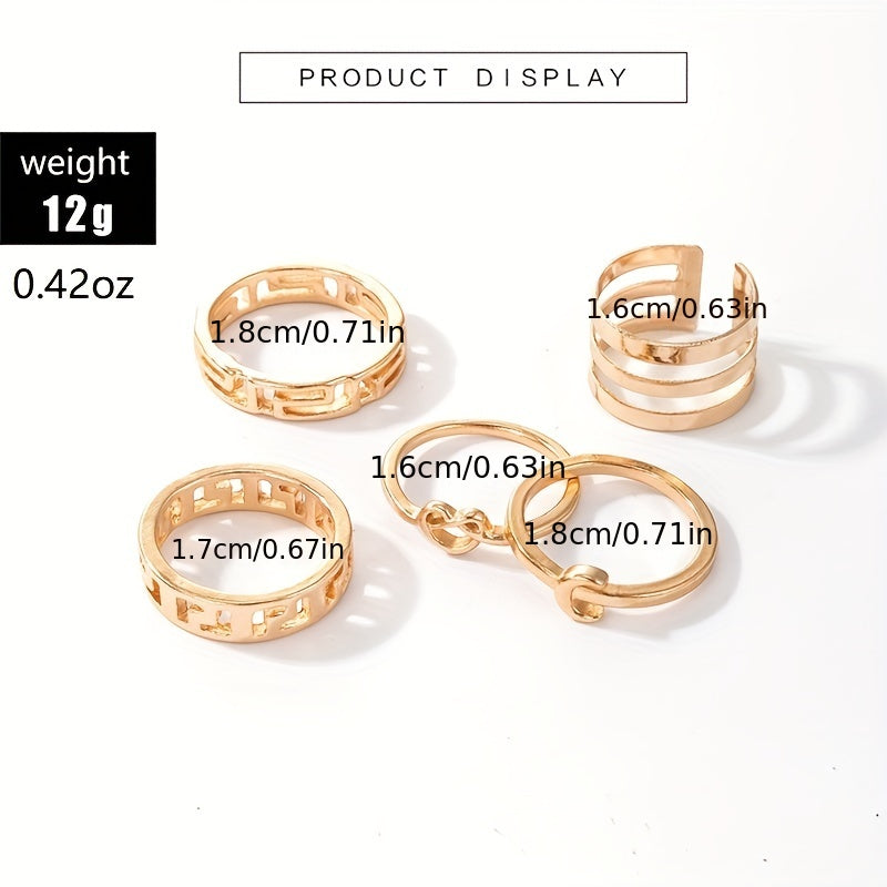 Moon & Star Stackable Ring Set 5 Pcs Vintage Style