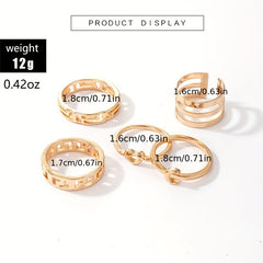 Moon & Star Stackable Ring Set 5 Pcs Vintage Style