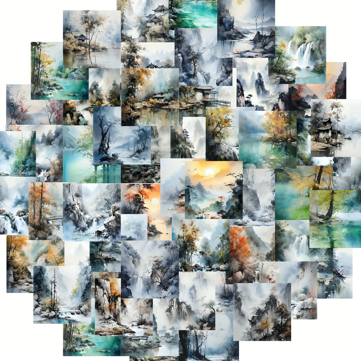 54pcs Watercolor Landscape Cartoon Stickers, Decorative Waterproof Game Stickers