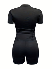 Casual Two Piece Set Crew Neck Tee & Slim Shorts Outfit