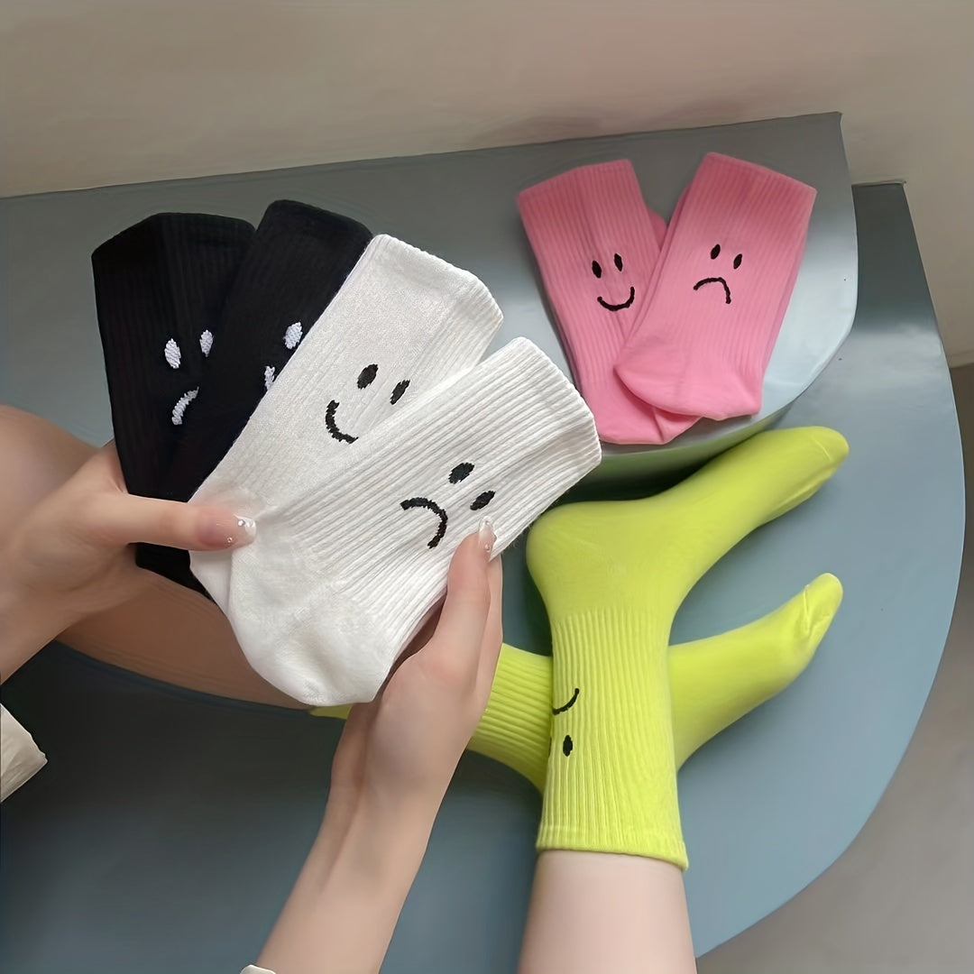 8 Pairs Funny Expression Print Women's Mid Tube Socks Stockings