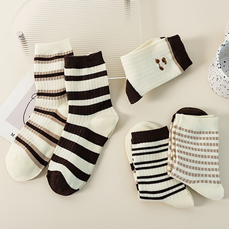 Colorblock Stripe Print Socks Comfy & Breathable Women's Stockings