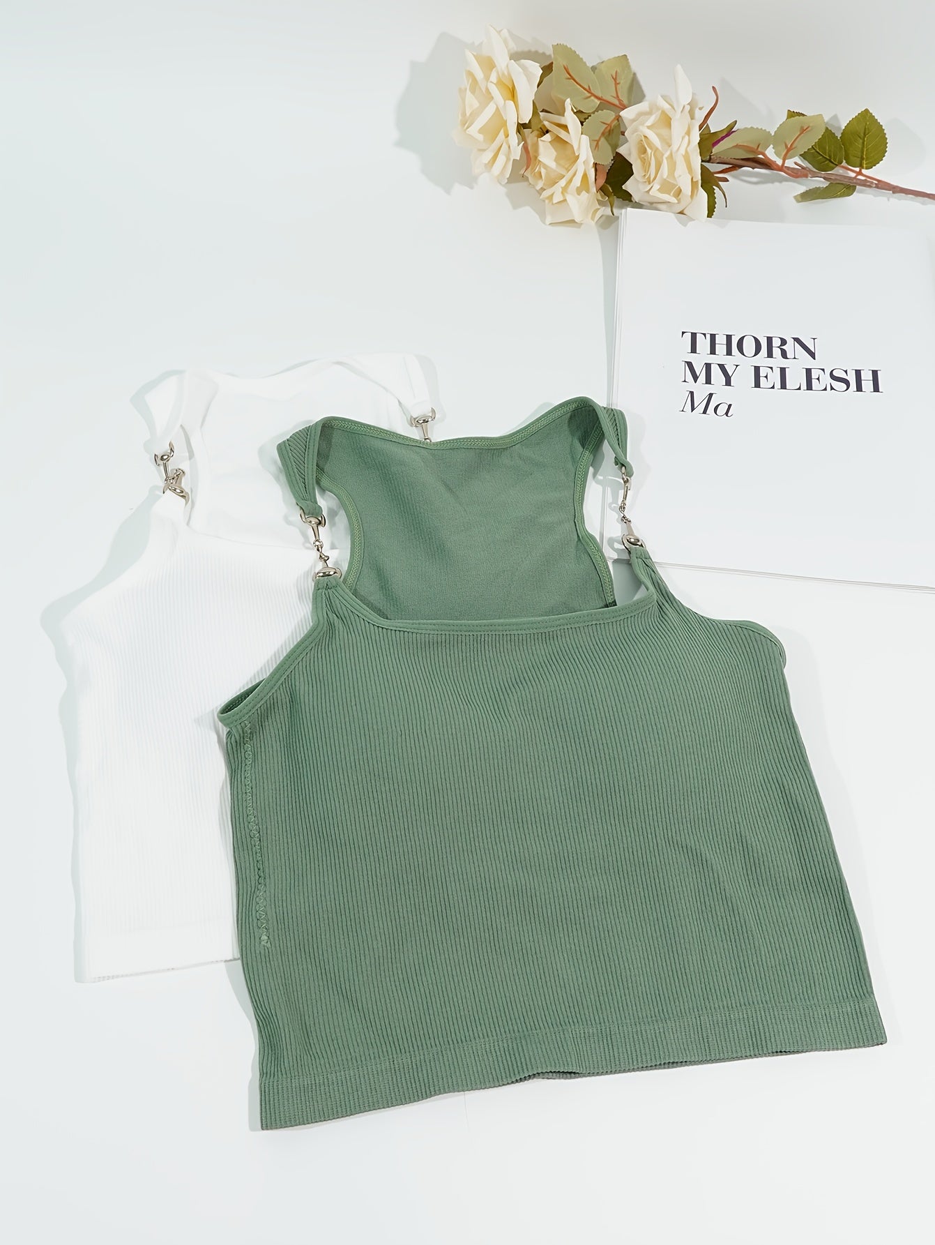 2pcs Chain Linked Cami Tops Ribbed Sleeveless Slim Fit Women's Lingerie