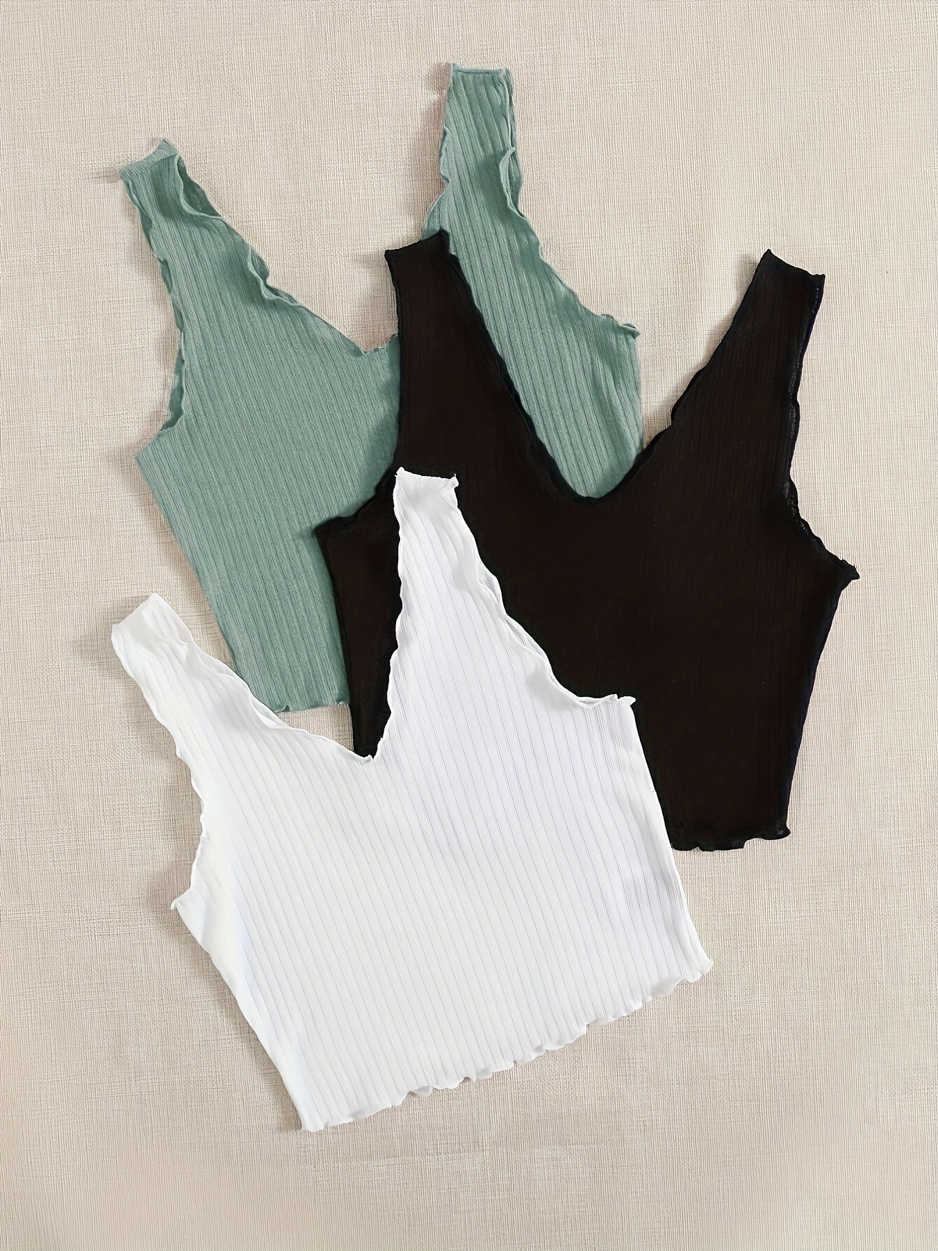 Ruffle Trim Tank Top Set Casual Summer Sleeveless Women's Clothing