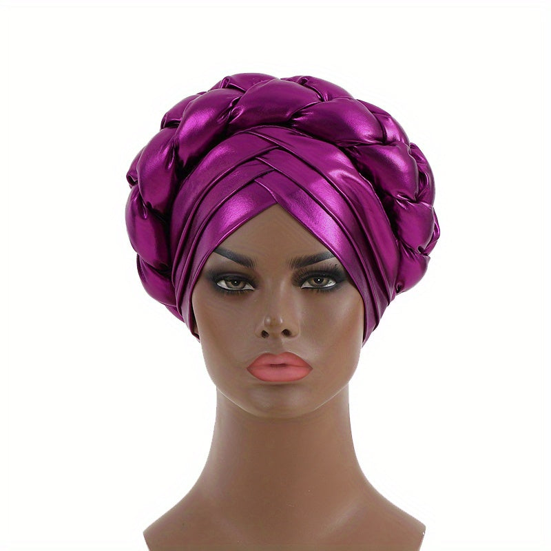 Purple Turban Cap Hot Stamping Braided Hijab Hat