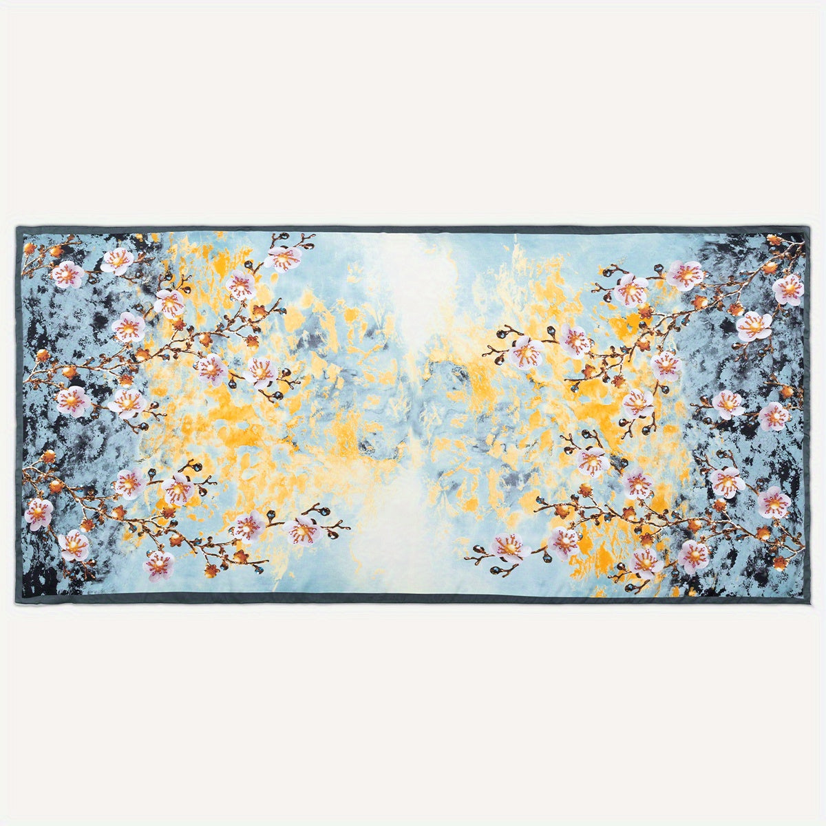 Plum Blossom Print Scarf Satin Head Wrap Silky Large Shawl Hair Accessories