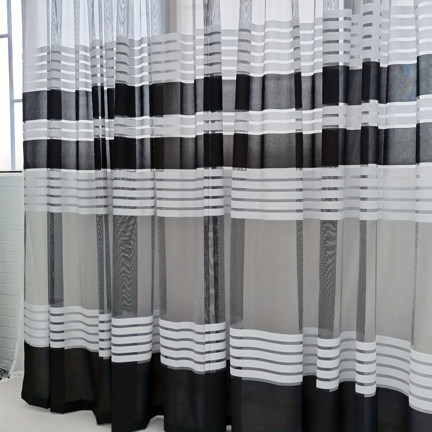 Geometric Sheer Tulle Curtains for Living Room, Sliding Doors - Modern Design