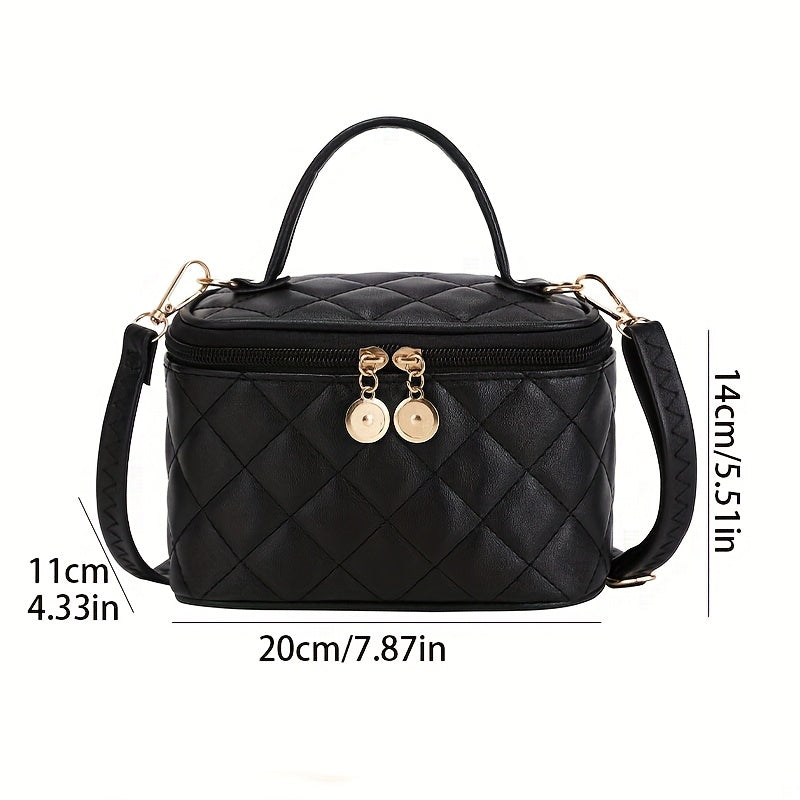 Portable PU Leather Rhombus Square Shoulder Bag Cosmetic Bag