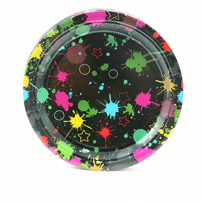20pcs Neon Glow Party Plates Fluorescent Tableware