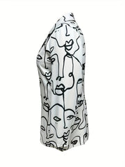  Abstract Figure Print Blazer Long Sleeve Lapel Collar