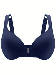 Solid Comfort Bra Plus Size Front Closure Wide Strap Bralette