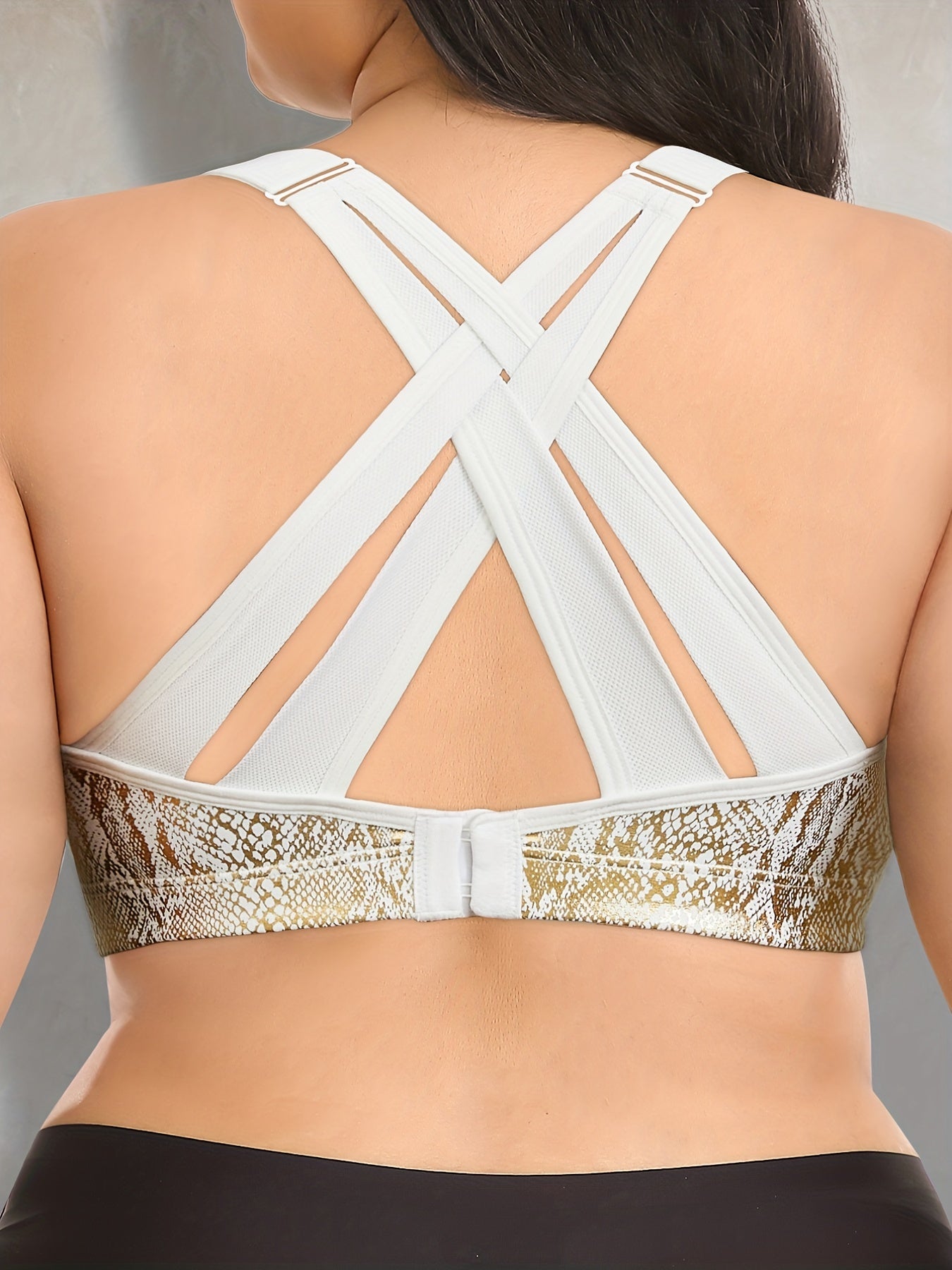  Snake Skin Print V Neck Full Coverage Fitness Bra