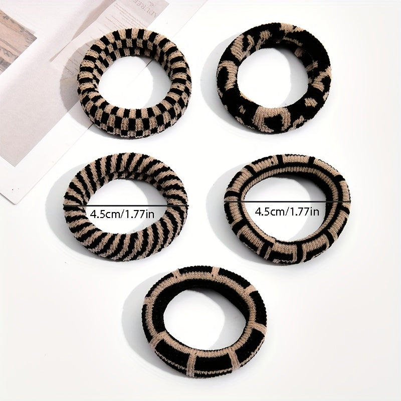 5pcs Plaid Hair Tie Elastic Wide Hair Ring Ponytail Holder