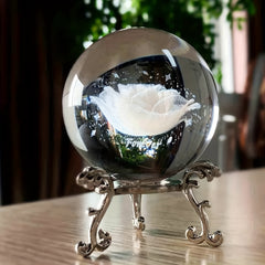 2.4 Inch Laser Rose Crystal Ball Statue Decor