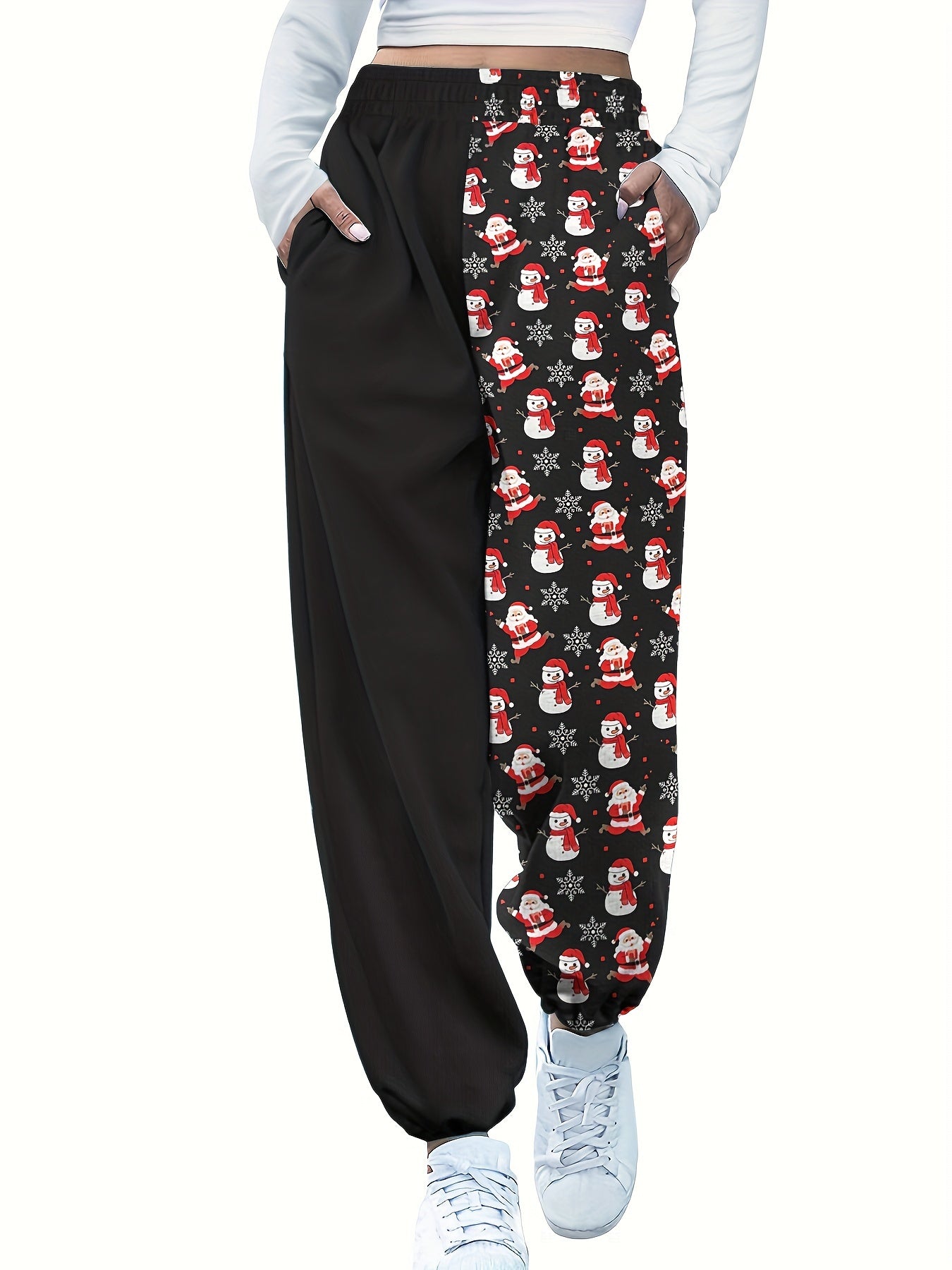  Christmas Snowman Print Sporty Pants