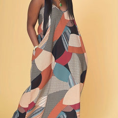 Colorblock Polka Dot Maxi Dress with Pocket Plus Size