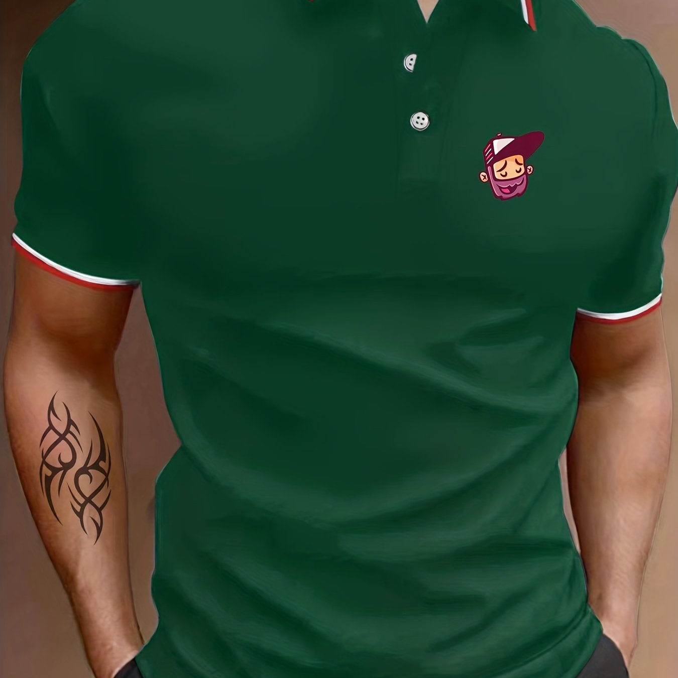 Men's Cartoon Head Polo Shirt Casual Breathable Short Sleeve S