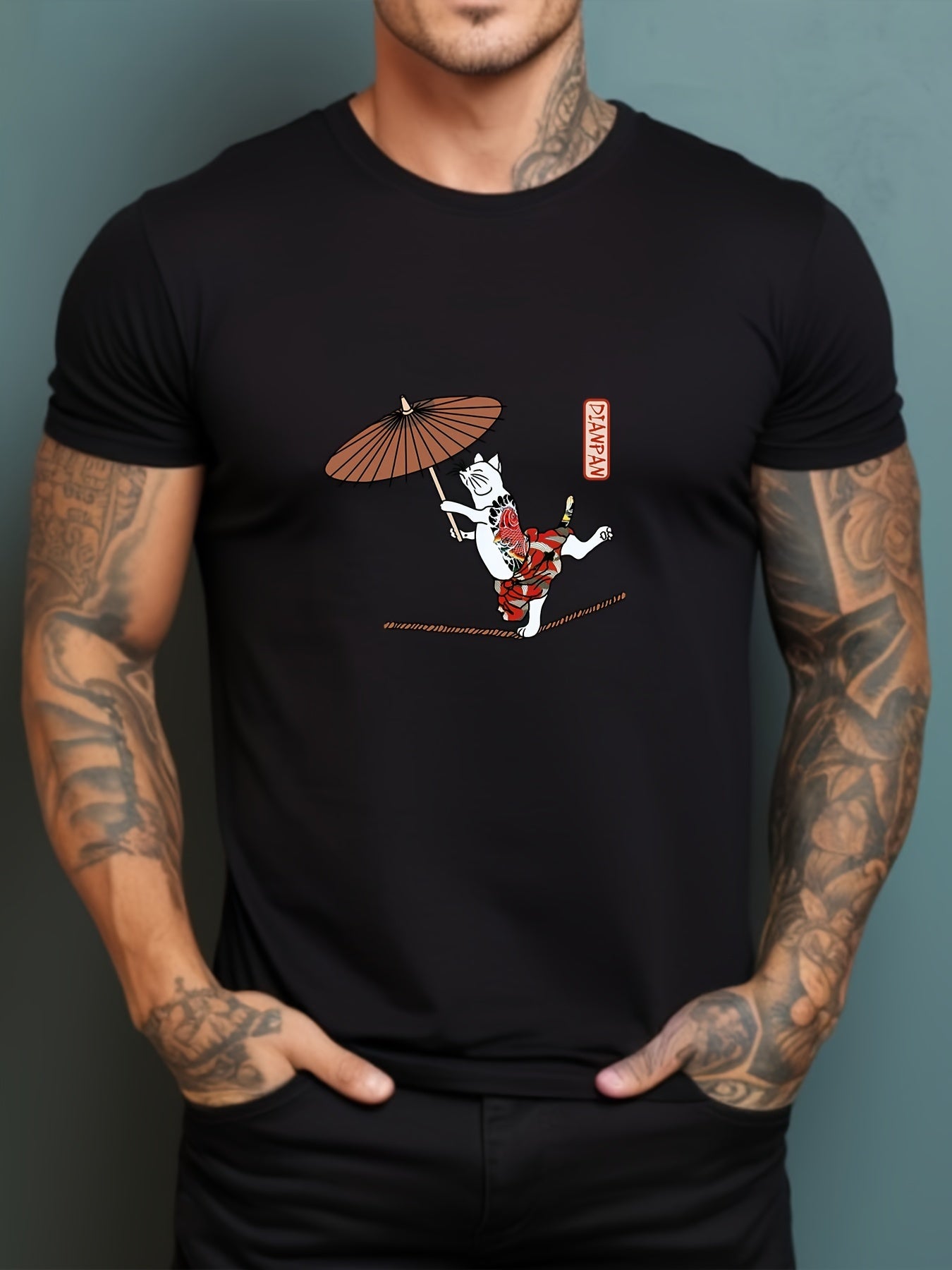 Men's Printed Sports T-shirt Round Neck Casual Tee Shirt