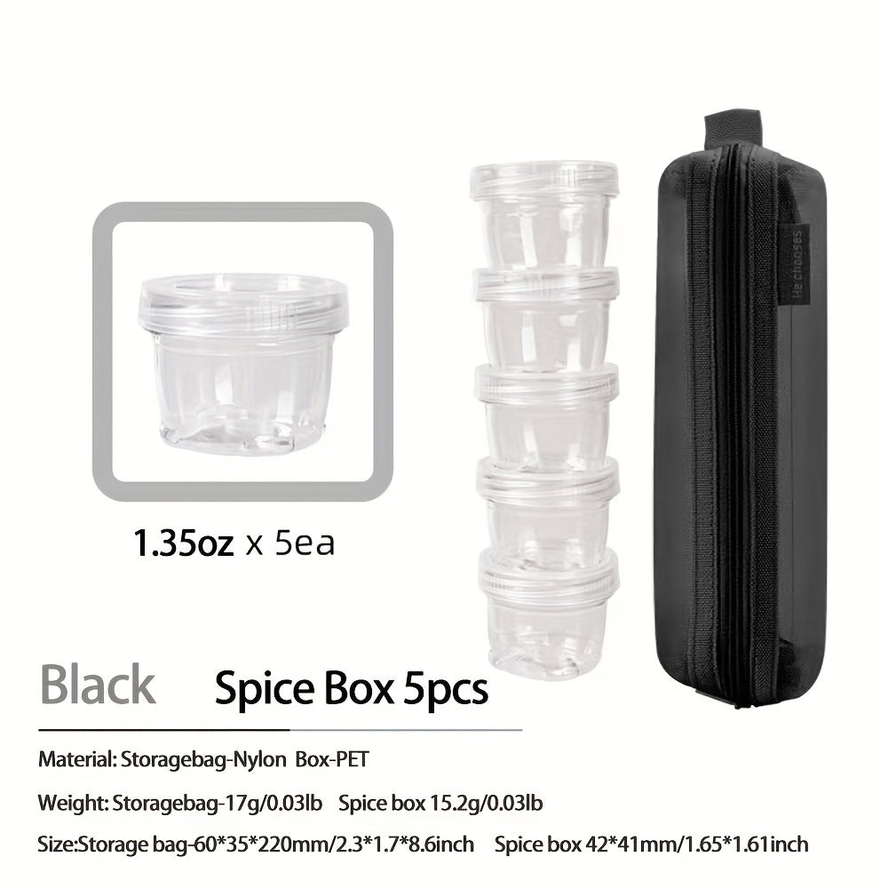 5pcs Portable Spice Containers with Labels and Storage Bag