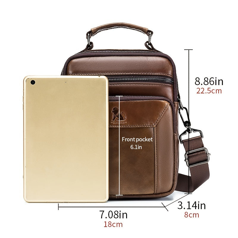 Men's Cowhide One Shoulder Bag Vertical Square Top Layer Cowhide Bag